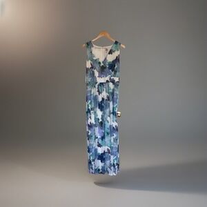 ANNE KLEIN Women's Floral Blue Multicolored Long Dress Size 8